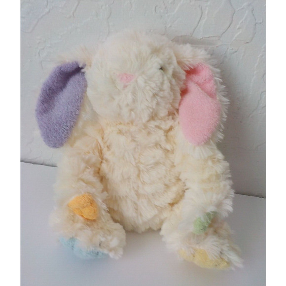 Animal Adventure White Ivory Soft Bunny Rabbit Multicolor Paws Ears Plush Toy 8" - Picture 1 of 10